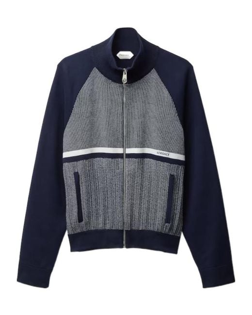 Versace Blue Zip Knitted Sweater for men