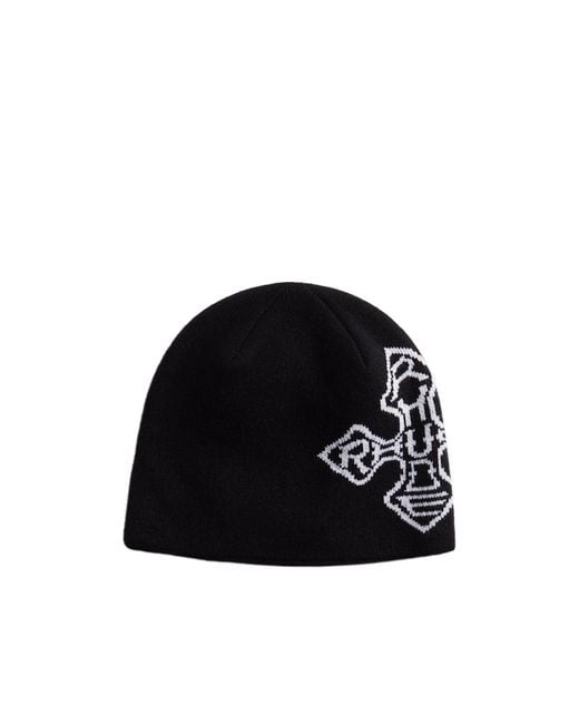 Rhude Black Cross Logo Beanie Hat for men