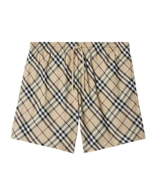 Burberry Natural Elasticated Waistband Checked Swim Shorts for men