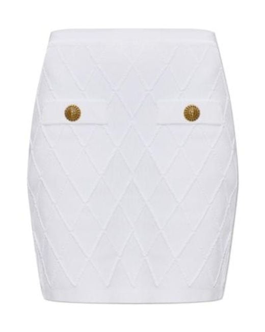 Balmain White Quilted Button-Detail Skirt