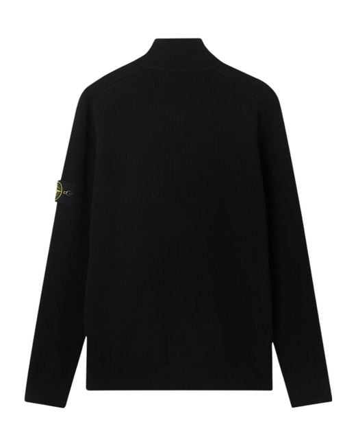 Stone Island Black Organic Cotton Rib Half Zip Sweater for men