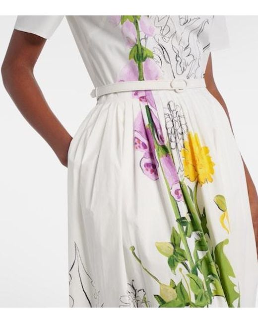 Oscar de la Renta White Foxglove Cotton-Blend Poplin Midi Dress