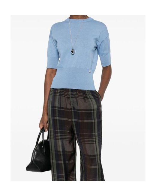 Herno Blue Fine Knit Short-Sleeve Top