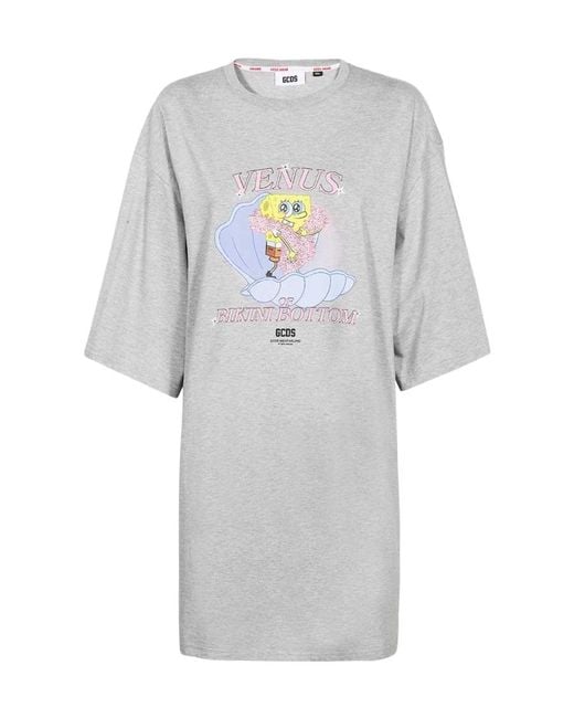 Gcds Gray X Spongebob Printed Crewneck T-Shirt Dress