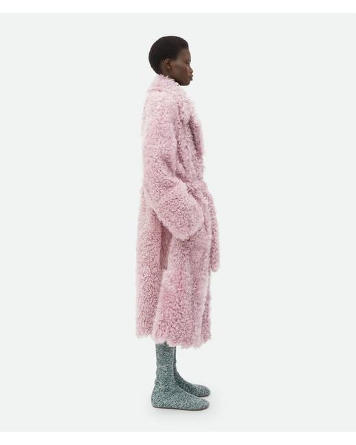 Bottega Veneta Pink Belted Waist Shearling Coat