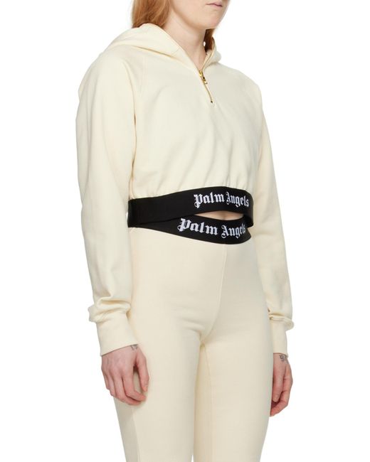 Palm Angels Natural Logo Waist Cropped Sweatshirt