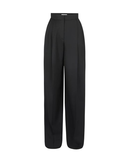 Nina Ricci Black Pleated-Motif Wool Gabardine Trousers