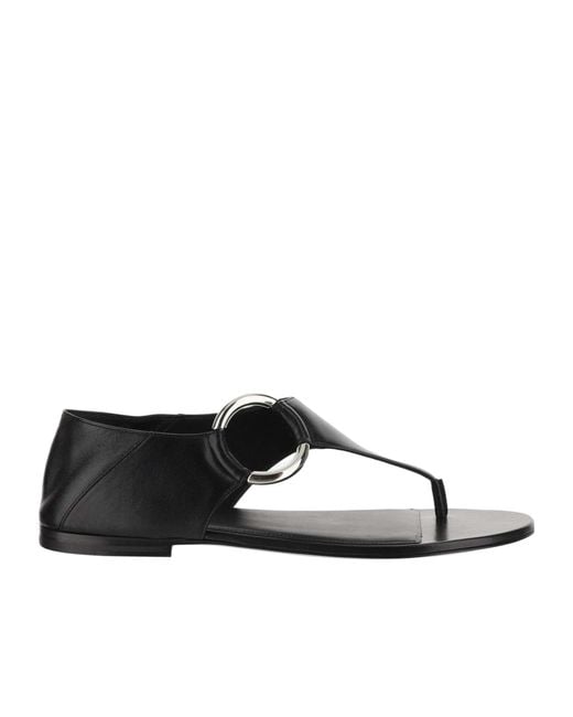 Saint Laurent Black Ring Leather Flat Sandals
