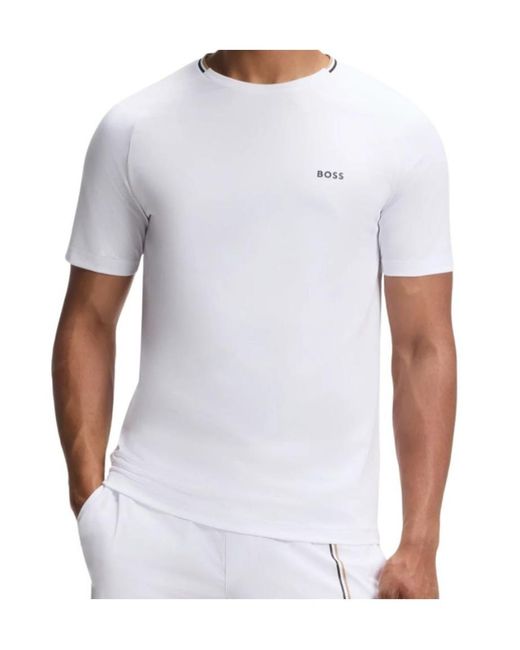 Boss White Logo-Print Raglan-Sleeve T-Shirt for men