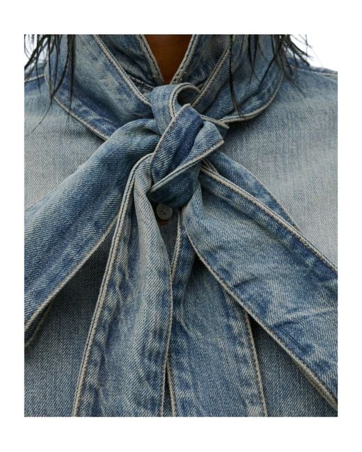 Loewe Blue Bow Detailed Denim Shirt