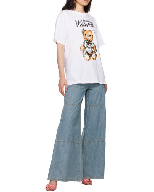 Moschino White Logo Printed Crewneck T-Shirt