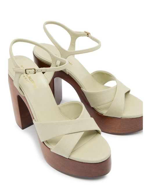 Saint Laurent White Bianca 125 Canvas Platform Sandals