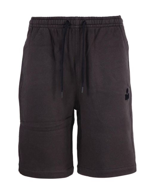 Isabel Marant Black Logo Embroidered Drawstring Shorts for men