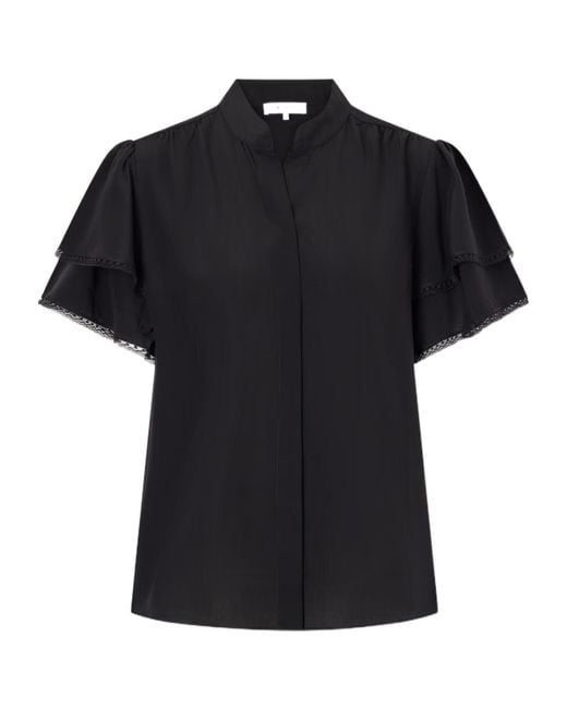 FRAME Black Flutter Sleeve Satin Blouse