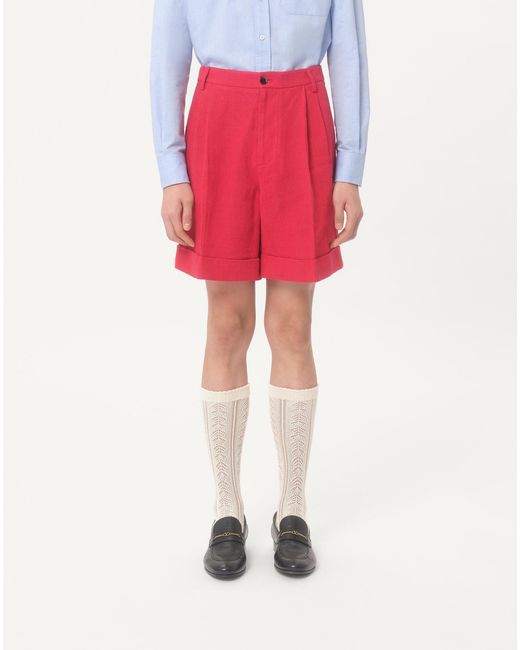 Valentino Red Cuffed Linen Bermuda Shorts for men