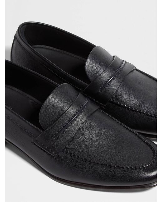 Zegna Black Leather Loafers for men