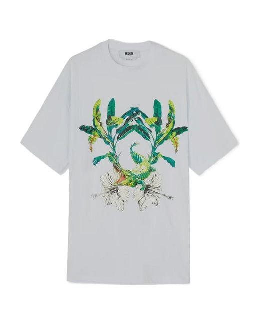 MSGM Gray Graphic-Printed Crewneck T-Shirt for men