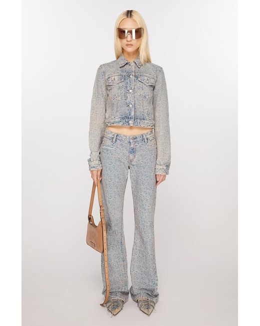 Acne Gray Monogram Jacquard Cropped Denim Jacket