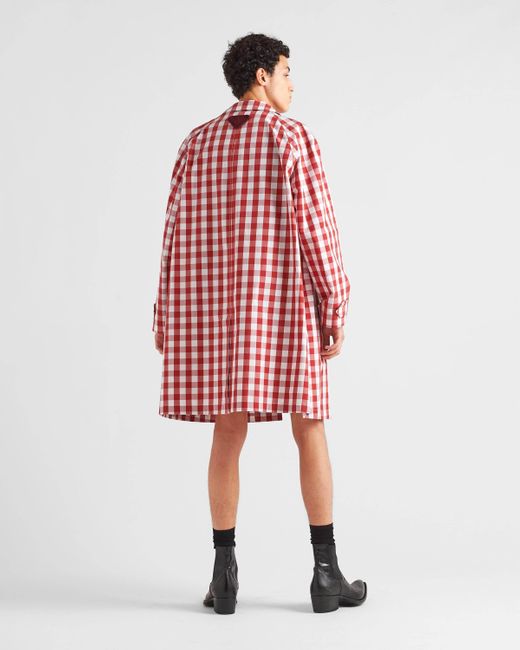 Prada Check-Printed Belted Coat in Red for Men | Lyst