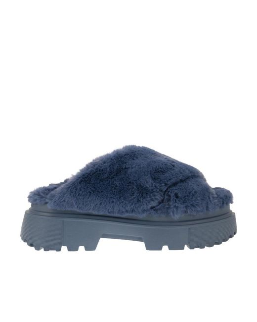 Hogan Blue Round Toe Slip-On Sandals