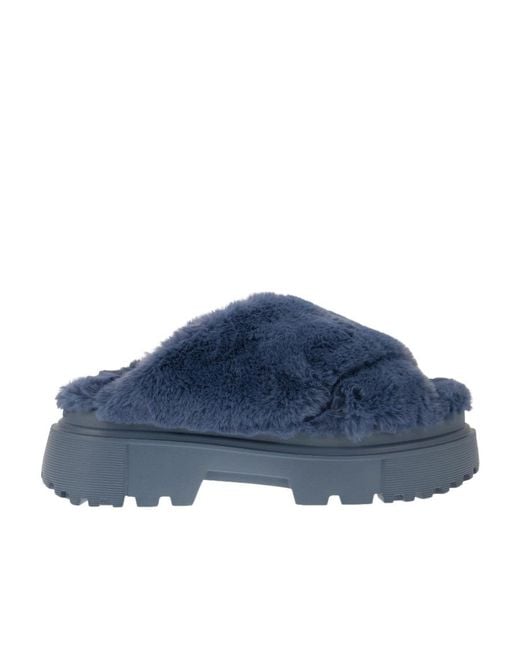 Hogan Blue Round Toe Slip-On Sandals