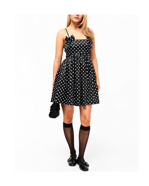 Ganni Black Satin Polka Dot Dress