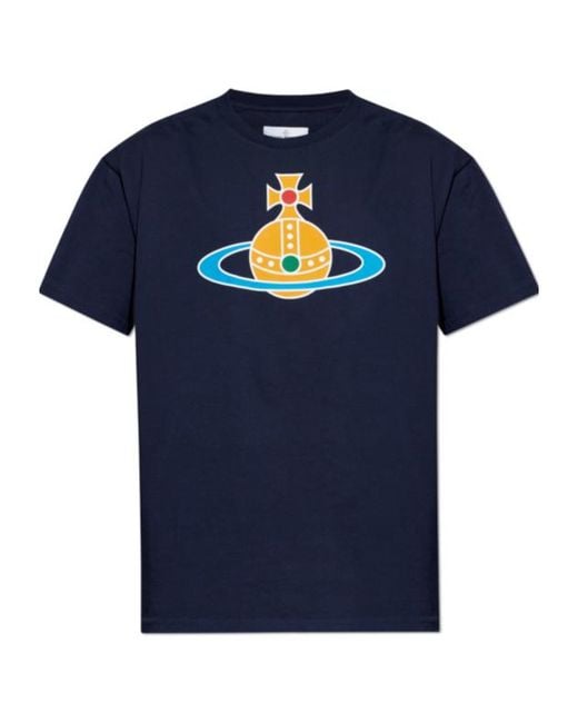 Vivienne Westwood Blue Logo Print Crewneck T-Shirt for men