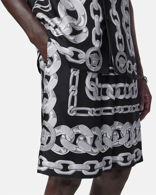 Versace Black Graphic-Printed Elasticated Waistband Track Shorts for men