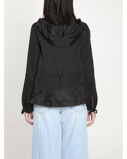 Moncler Black Adenium Logo Patch Hooded Coat