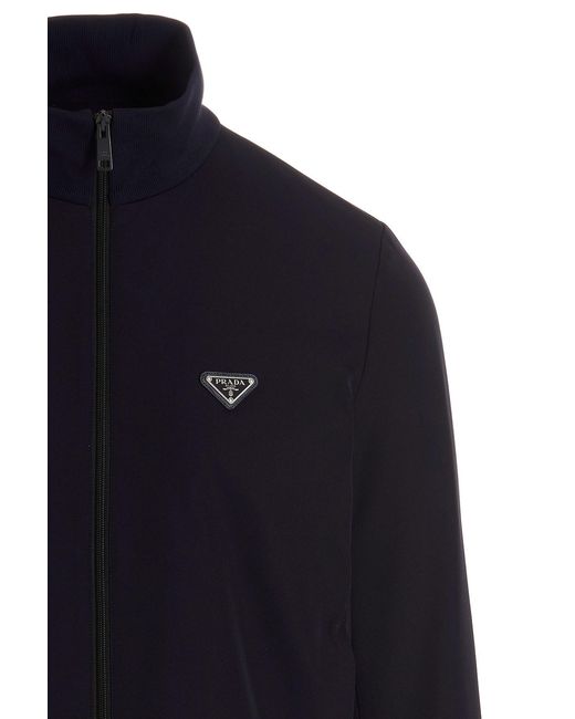 Prada Blue Stretch Technical Fabric Zipper Sweatshirt for men