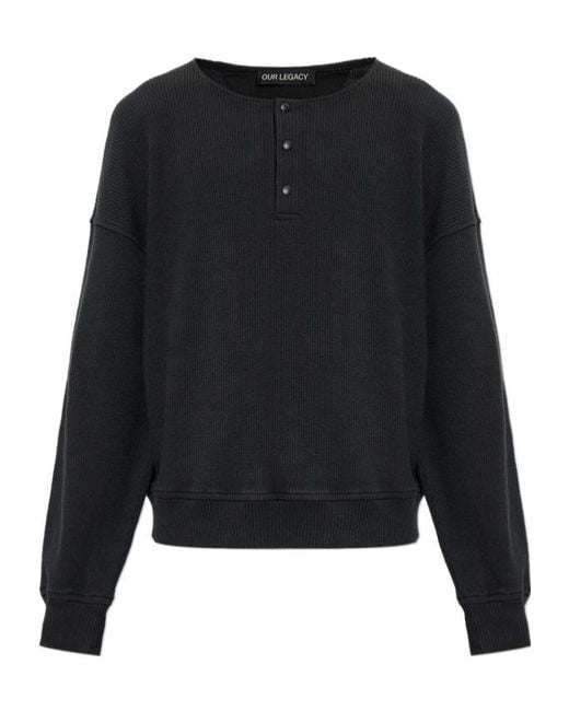 Our Legacy Black Ribbed Henley Sweater for men
