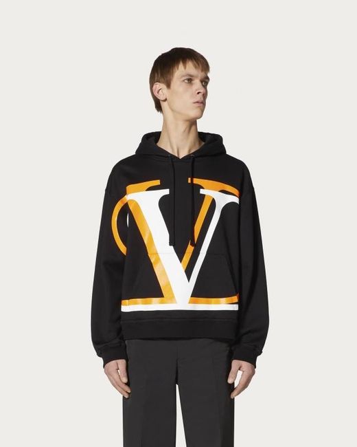 Valentino Black V Logo Hoodie for men