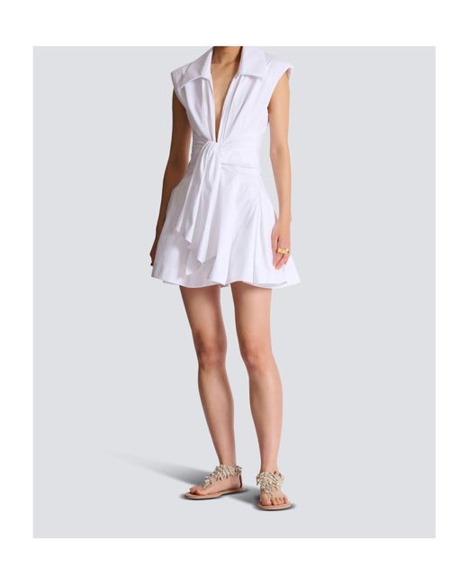 Balmain White Cotton Shirt Mini Dress