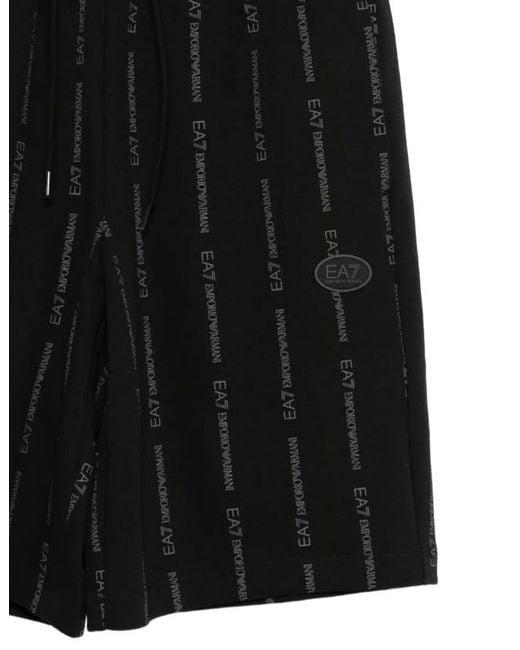 EA7 Black Logo-Print Shorts for men