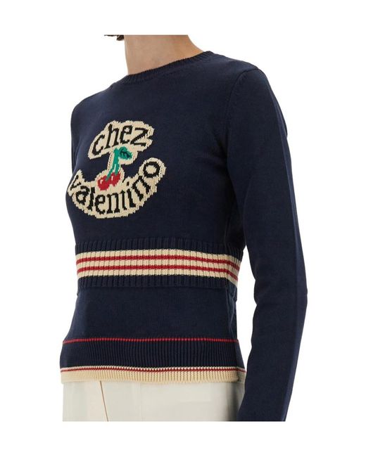 Valentino Blue Cherry Patterned Crewneck Jumper