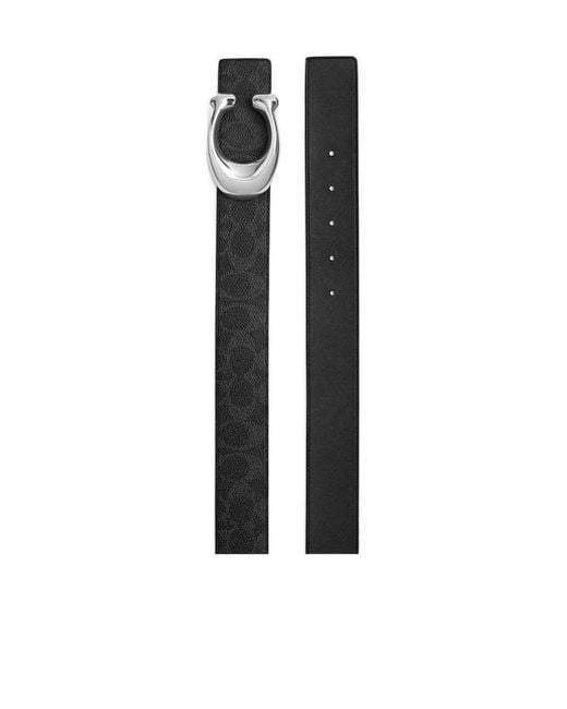 COACH Black Sculpted C-Ring Buckle Double-Sided Leather Belt for men
