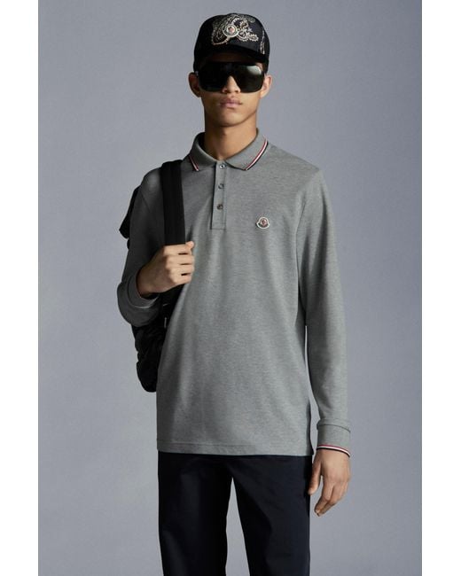 Moncler Gray Long Sleeve Polo Shirt for men