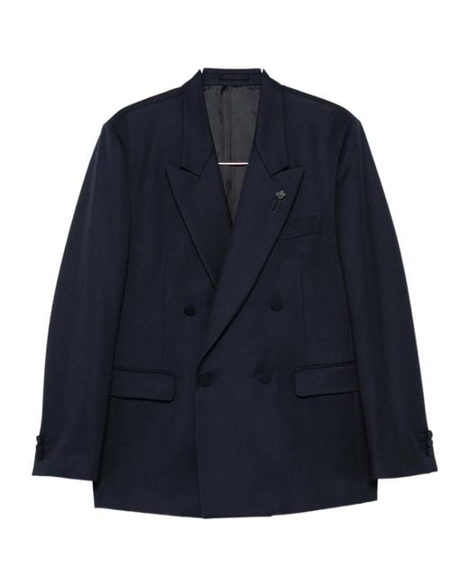 Lardini Blue Double-Breasted Peak-Lapel Jacket for men