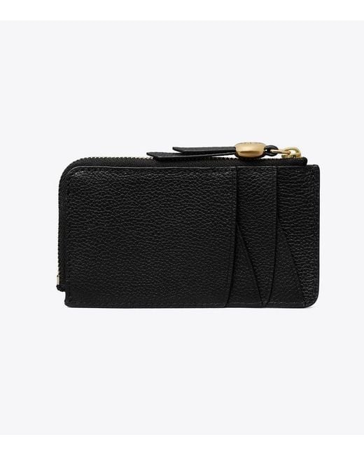 Tory Burch Black Logo Detailed Zipped Card Holder