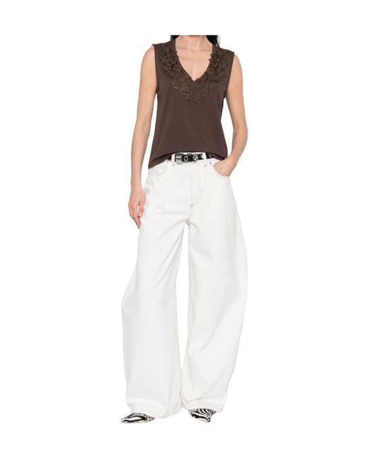 Blugirl Blumarine Brown Embellished V-Neck Top