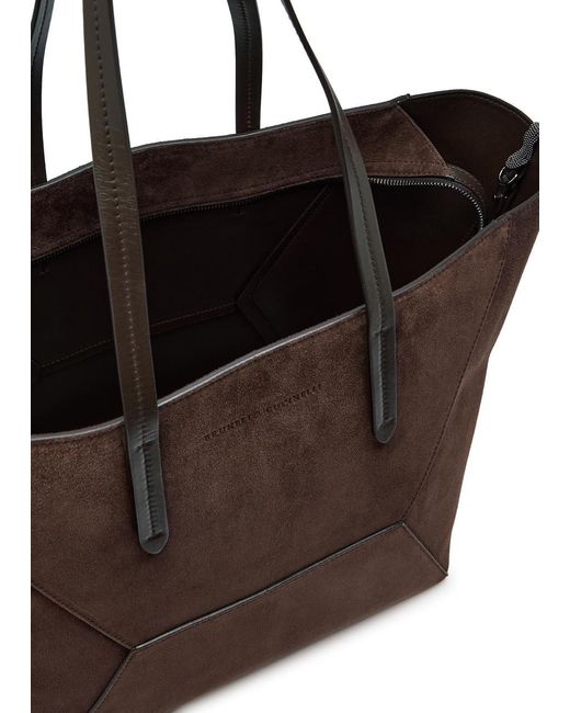 Brunello Cucinelli Brown Bead Medium Suede Tote