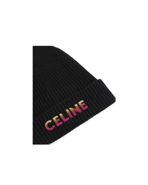 Céline Black Embroidered Beanie for men