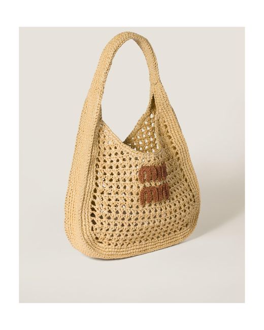 Miu Miu Natural Raffia-Effect Woven Hobo Bag