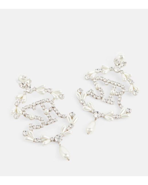 Simone Rocha White Crystal-Embellished Pearl Earrings