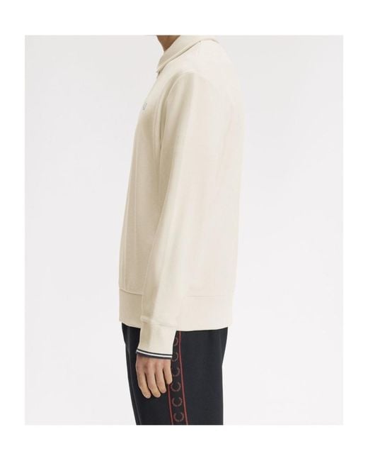 Fred Perry White Half Zip Collared Sweatshirt for men
