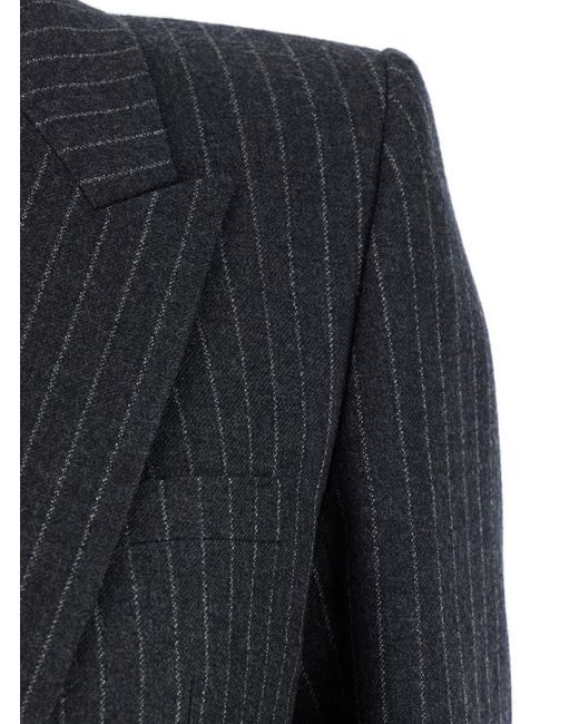 Saint Laurent Black Single-Breasted Striped Blazer