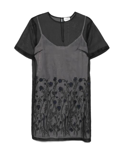P.A.R.O.S.H. Black Flora-Detail Midi Dress