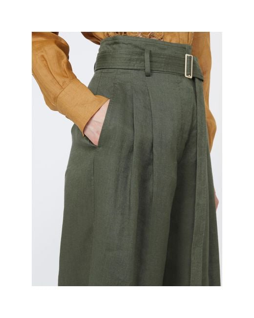 Max Mara Green Belted Wide-Leg Trousers