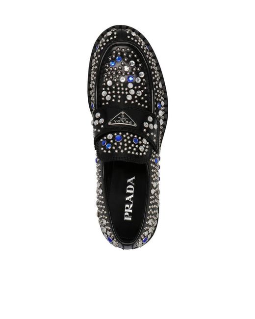 Prada Rhinestone-Embellished Brushed Leather Loafers Prada Rhinestone Embellished Leather Loafer Size 10.5 US 9.5  main image 4