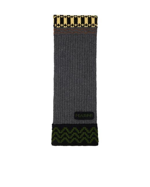 Marni Black Geometric-Pattern Ribbed Scarf
